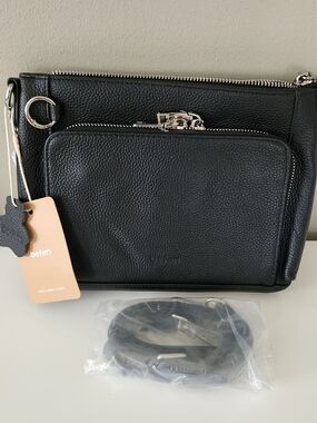 Befen Black Pebbled Leather Crossbody Bag